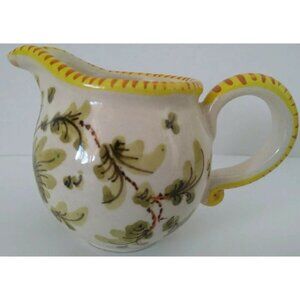 Italy Hand Painted Yellow floral creamer mini  pitcher porcelain 2 1/4 x 3 in.